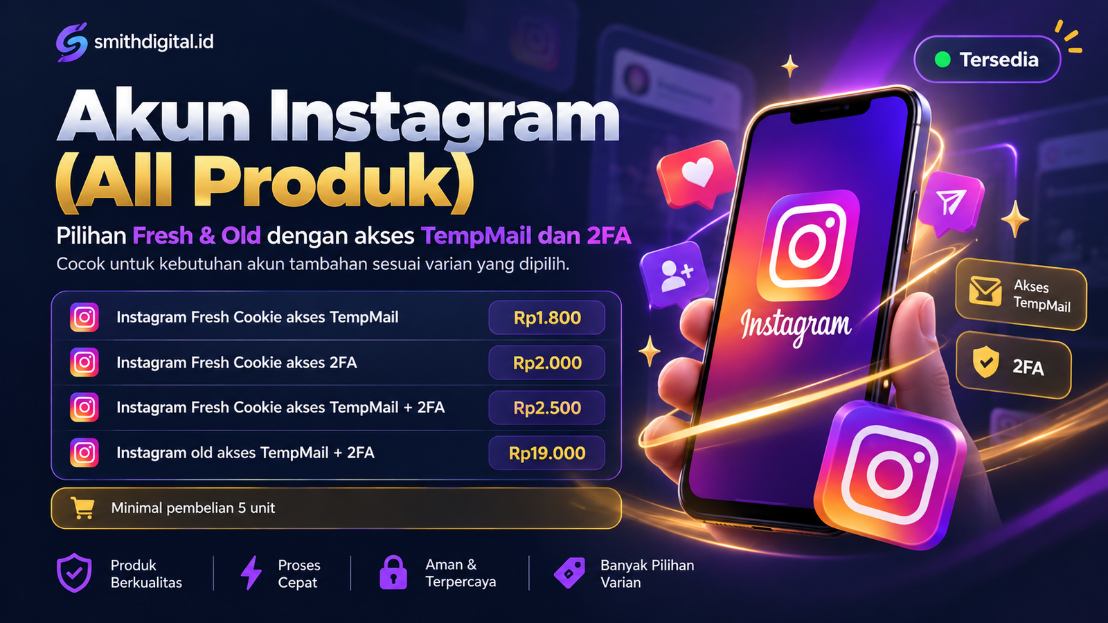 Jual Akun Instagram Fresh & Old Murah – Pilihan TempMail dan 2FA | Smith Digital